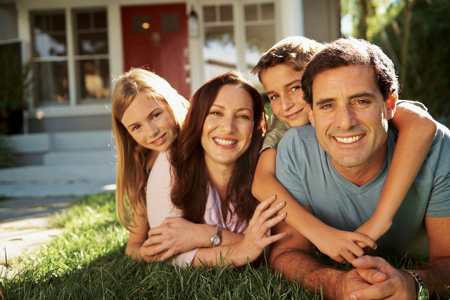 Family on lawn