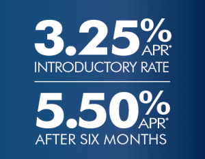 3.25% APR* introductory rate, 5.50% APR* after six months